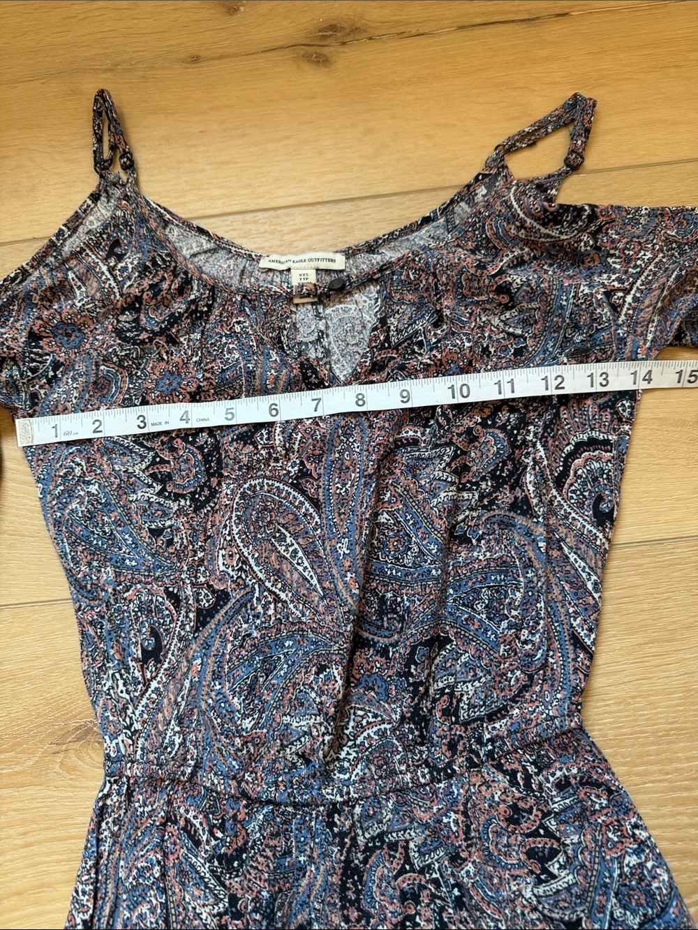 American Eagle Blue Boho Paisley Cold-Shoulder Maxi Dress - Picture 6 of 8